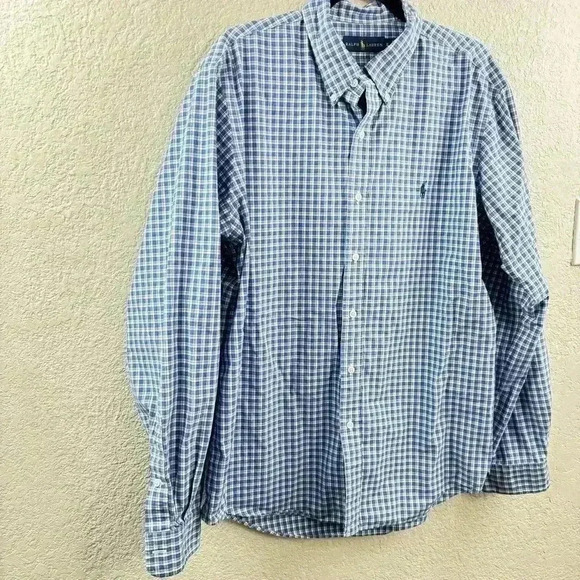 Ralph Lauren Blue Gingham Check Long Sleeve Button Down Shirt Men’s XL - Picture 3 of 6